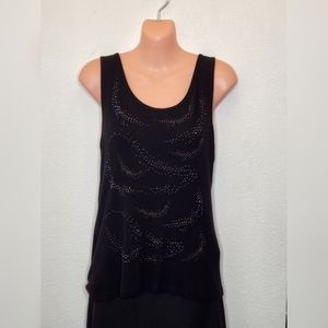 CALVIN KLEIN Black Ribbed Tank Top with Gray Rhinestone